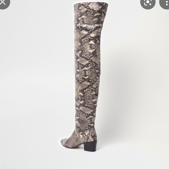 River island block heel thigh knee high slouch snakeskin boots - Picture 1 of 15